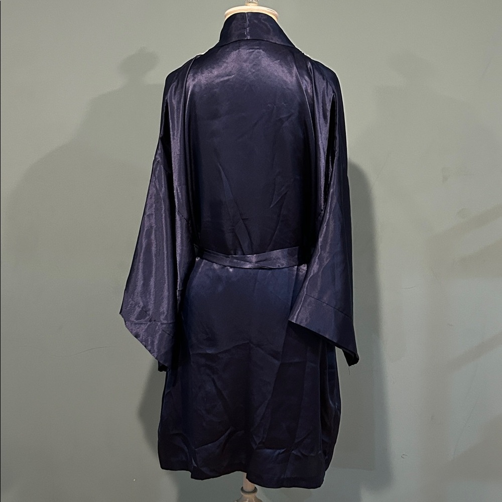 Vintage California Dynasty 2-pc Lingerie & Robe Set Large Navy Blue Lace Satin - Picture 3 of 17